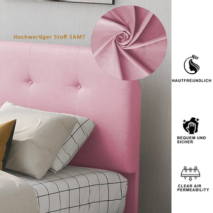 Eenpersoonsbed – Bed – Slaapbank – Kinderbed – Logeerbed – Roze Bekleding – Twee Opberglades – Laag Laagstaand Frame – Volledig Gemonteerd