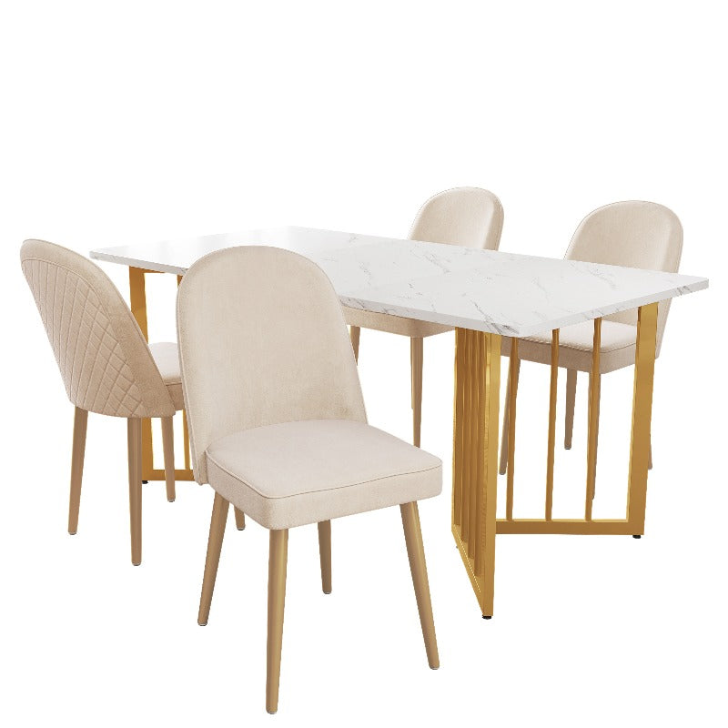 Eetkamerstoel – Stoel Met Armleuningen – Keukenstoel – Accentstoel – Bureau Stoel – Beige Fluwelen Bekleding – Gouden Metalen Poten – Comfortabele Zitting