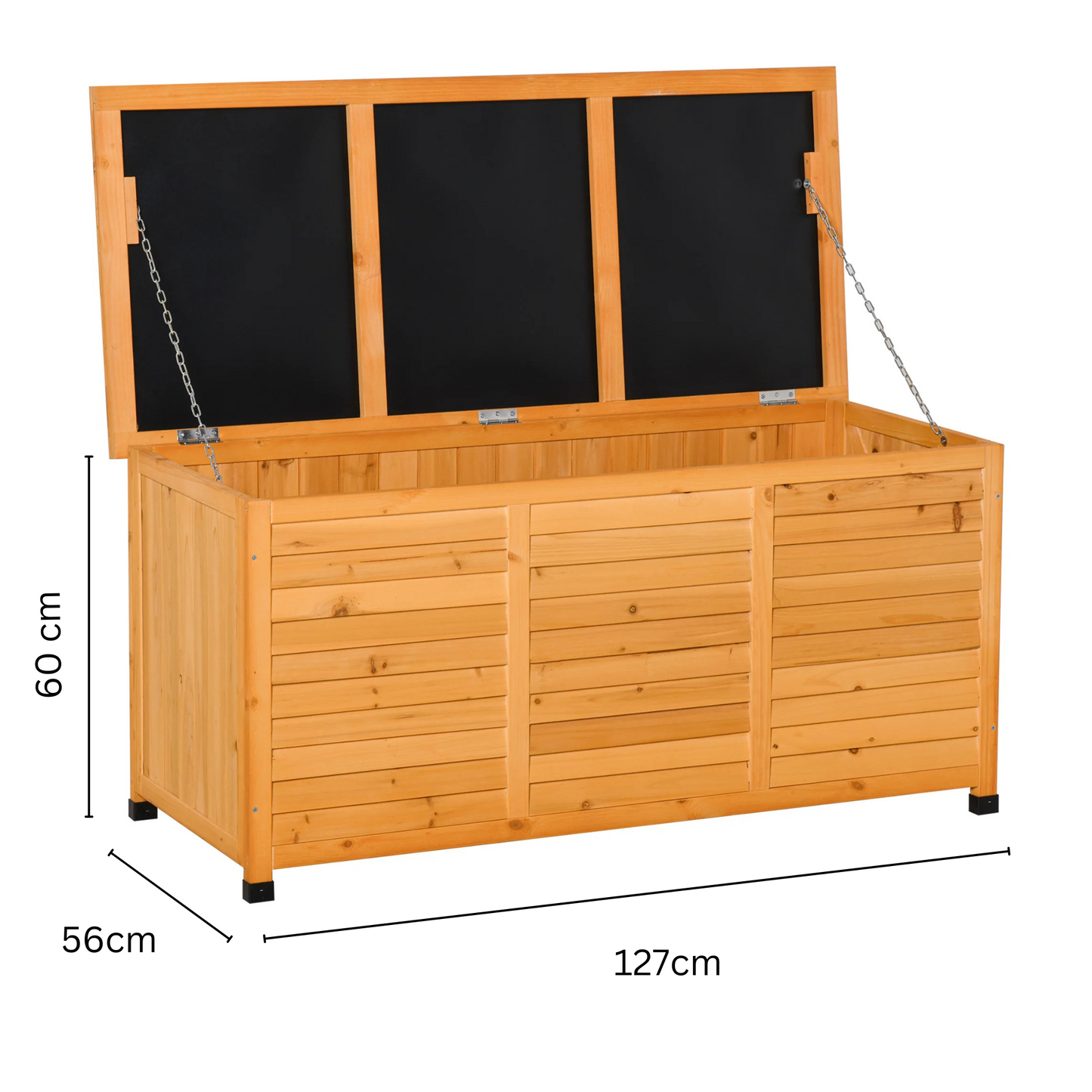 Tuinbox - Tuinkussenbox - Buitenkast - Tuinspullen - met Open Deksel - Luikontwerp - Stevig - Duurzaam - voor Tuin - Terras - Buiten - Hout - 127 x 56 x 60 cm - Natuurlijk Hout - QUORE