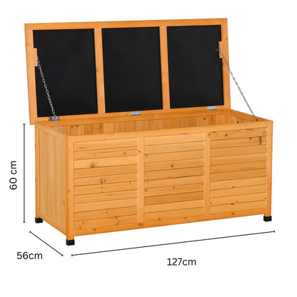 Tuinbox - Tuinkussenbox - Buitenkast - Tuinspullen - met Open Deksel - Luikontwerp - Stevig - Duurzaam - voor Tuin - Terras - Buiten - Hout - 127 x 56 x 60 cm - Natuurlijk Hout - QUORE