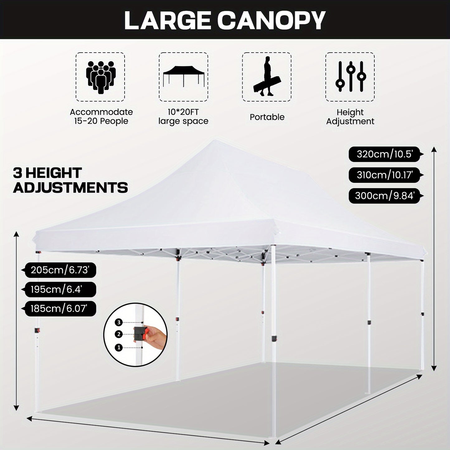 3x6m Pop-up Awning with 4 Detachable Side Walls, Portable Pop Up Canopy with Carry Bag, 3 Adjustable Heights Instant Gazebo for Parties, Wedding, Outdoor Events, Camping Shade, Wedding Gazebo, Foldable Design, Instant Setup,