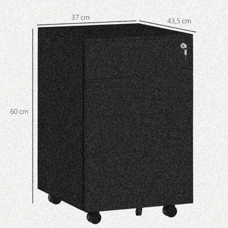 Rolcontainer – Ladeblok – Mobiele Opberger – Kantoorwagentje – Rollende Opbergruimte – Stalen Frame – 3 Laden Met Slot – Zwart 37x43,5x60 cm