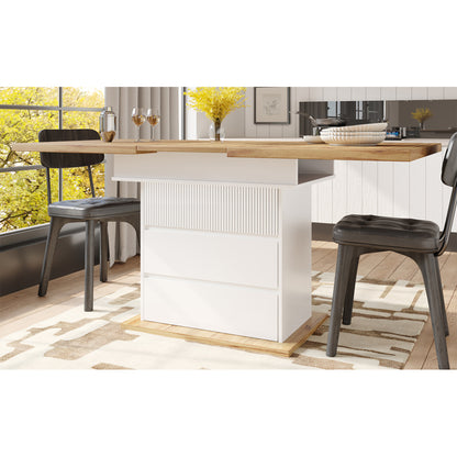 Uitklapbare Eettafel – Klaptafel – Uitschuifbare Tafel – Eettafel Compact – Meubeltafel – Zwart-Wit – Uitbreidbaar 110-140 cm – 3-Lagen Opbergruimte – Stevige Duurzame Constructie