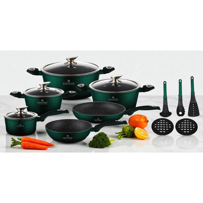 Edenberg 15-Piece Ceramic and Marble Cookware Set with Kitchen Accessories | Induction Cookware Set | Coated Pots and Pans | Cookware Set | Induction Cookware | Pot | Pan | Suitable for All Stove Types | EB-5628