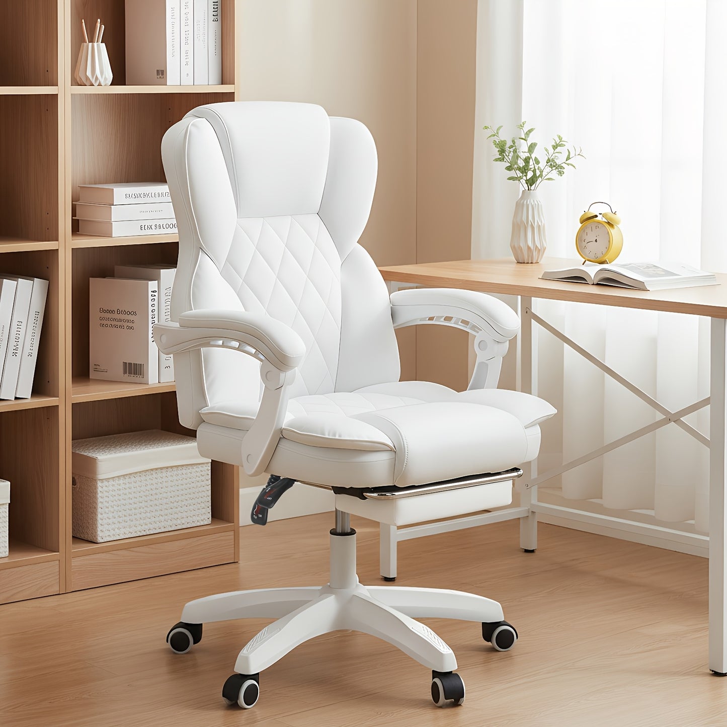 Ergonomische Bureaustoel – Bureaustoel Met Voetensteun – Kantoorstoel – Draaistoel – Gamingstoel – Memory Foam Zitting – Verstelbare Kantelbare Rugleuning – Wit