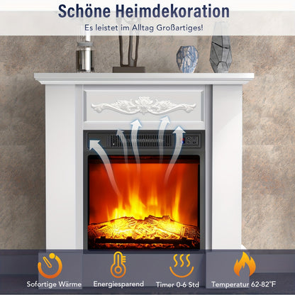 Elektrische Haard – Elektrische Open Haard – Sfeerverwarming – Haardmeubel – TV Meubel – Realistisch Vlameffect – 2000W Verwarming – Wit MDF Met Metaal