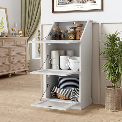 Houten Kast – Opbergkast – Dressoir – Bergkast – Keukenkast – Met Metalen Gaasdeuren – Maximaal 50 kg Draagvermogen – 3 Laags Wit Floor-Standing Meubel