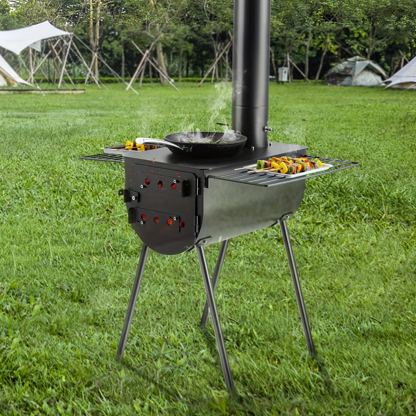 Tentkachel Op Hout – Houtkachel – Campingkachel – Buitenverwarmer – Tungsten Staal – 3 Meter Lengte – Stroomloos Gebruik