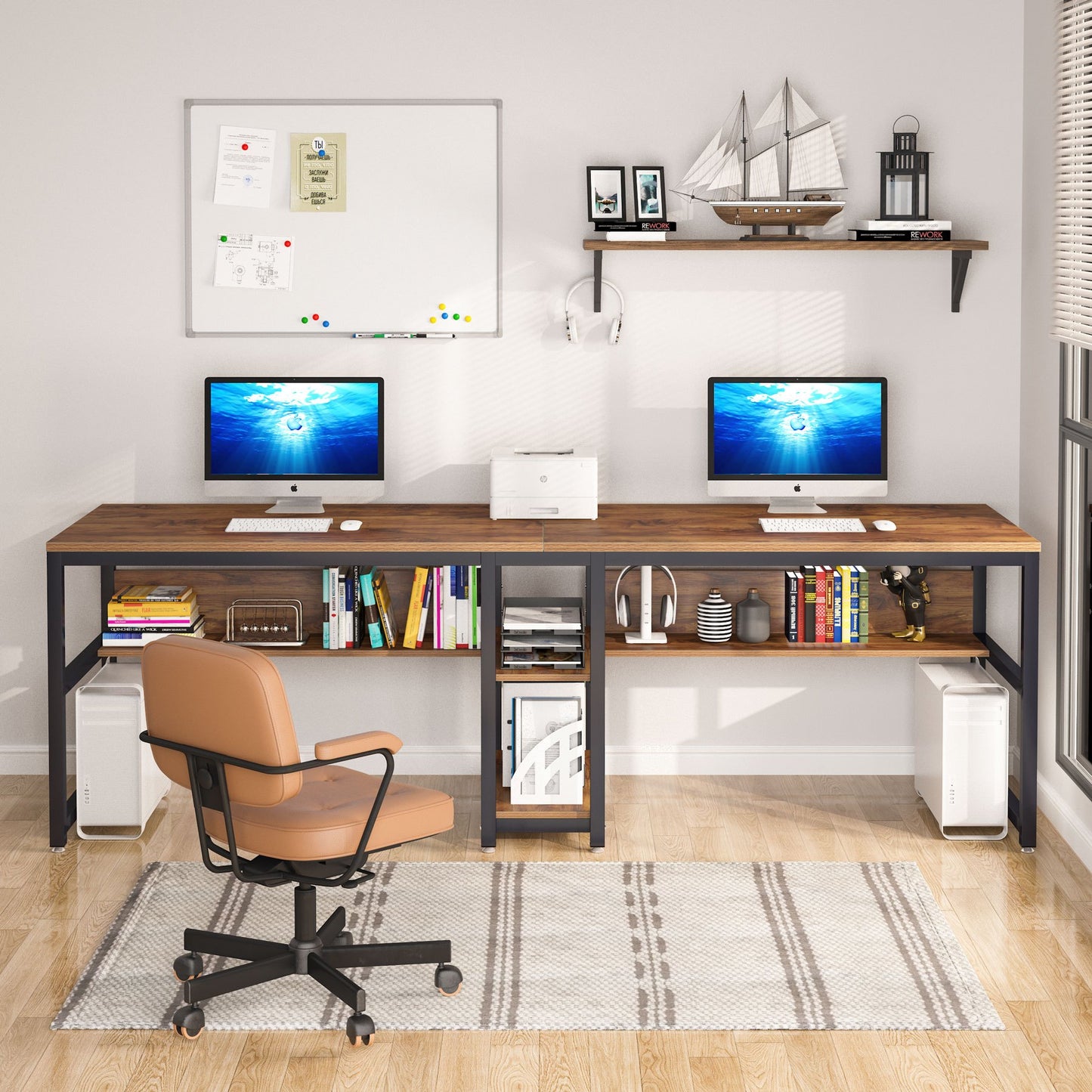 Bureaublad – Werkplek – Bureau – Tafelblad – Kantoorblad – Industrieel Design – Ruim 199,9 cm Breed – Stevig Zwart Stalen Frame
