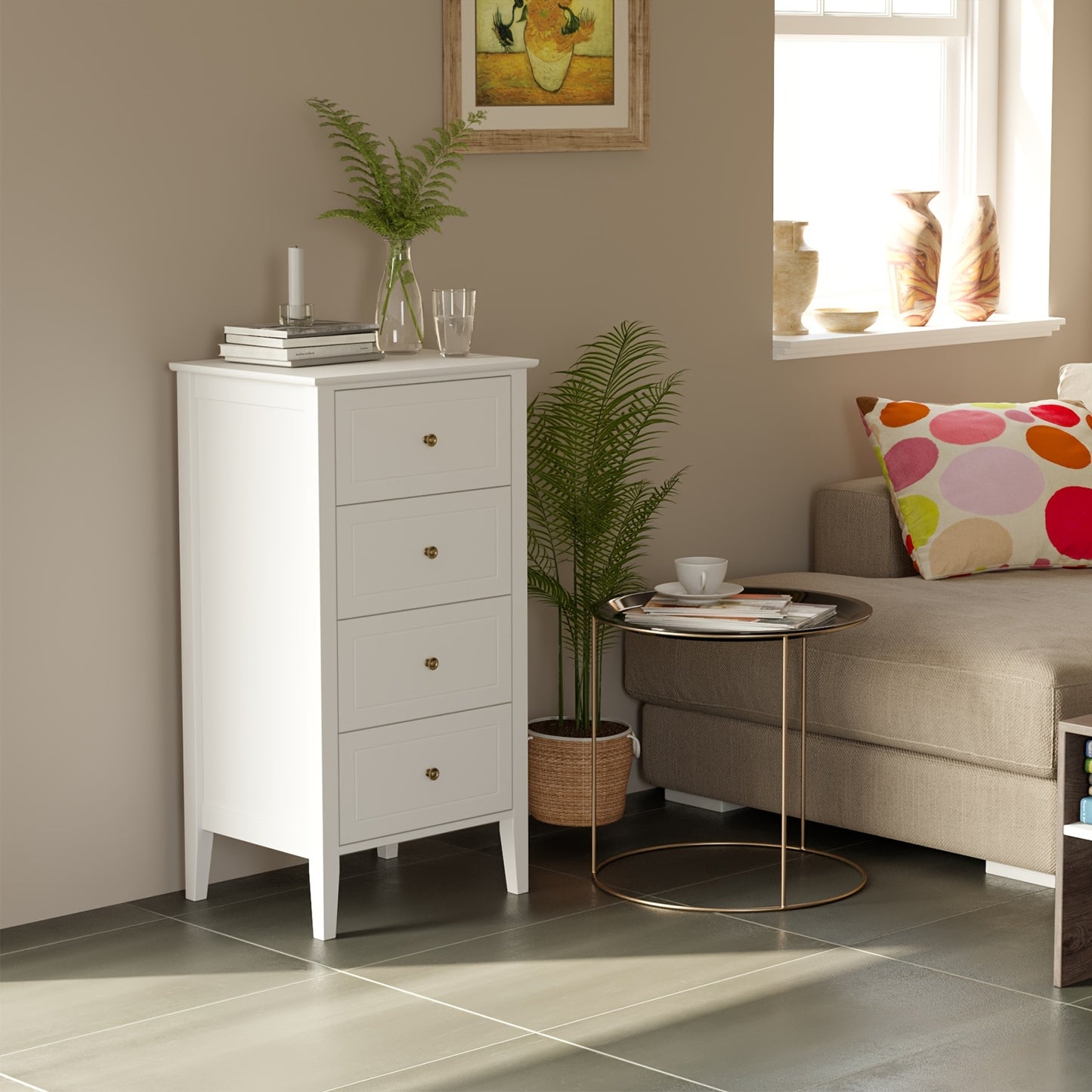 Ladekast – Ladeblok – Dressoir – Opbergkast – Kommode – Modern Wit – 5 Lades – MDF & Massief Hout – Ruimtebesparend Compact Design – Geruisloze Laden