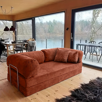 Corduroy Slaapbank – Slaapsofa – Bedbank – Uitklapbare Bank – 3-Zits Sofa – Modern Design – Metaal Frame – Hoogwaardig Schuim – Space-Saving 200cm Bruin