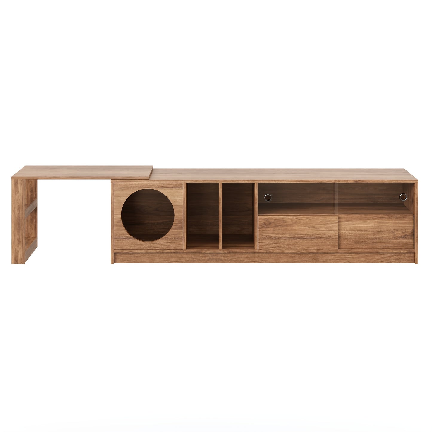 Modern Tv-meubel – Tv-standaard – Tv-kast – Mediameubel – Tv-dressoir – Draaibaar – Uittrekbare Opbergruimte – Hoogwaardig Bamboe – Natuurlijke Houtkleur – Huisdiervriendelijk – Compleet Gemonteerd