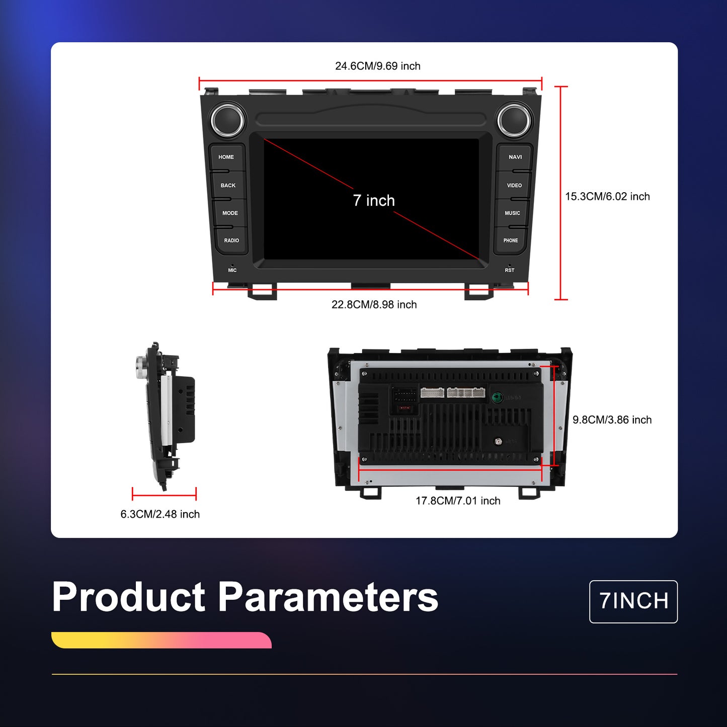 PODOFO 7-Inch Android Car System for Honda CR-V 2007-2011, Wireless CarPlay/Android Auto, AI DSP/GPS/WiFi/B/T5.0/FM/Mirror Link + Mic, Without Battery