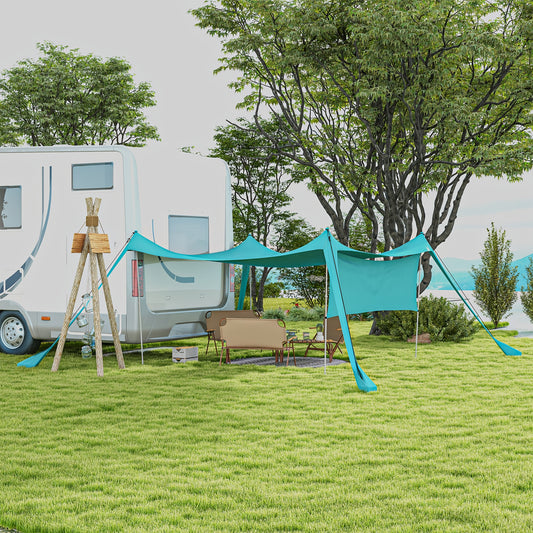 Buitenluifel – Zonnescherm – Schaduwdoek – Luifeltent – Schaduwzeil – Blauw – 3x3x2 Meter – Stalen Pinnen – Bamboevezel Stof – Snelle Opzet – Compact Draagbaar