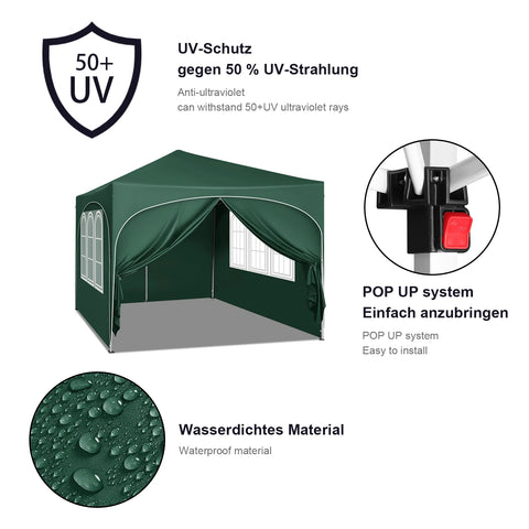 Partytent met zijwanden - Gemakkelijk op te zetten - Waterdicht - Opvouwbaar - Eenvoudig op te zetten - Paviljoen - Weerbestendig - 3x3 m - Groen