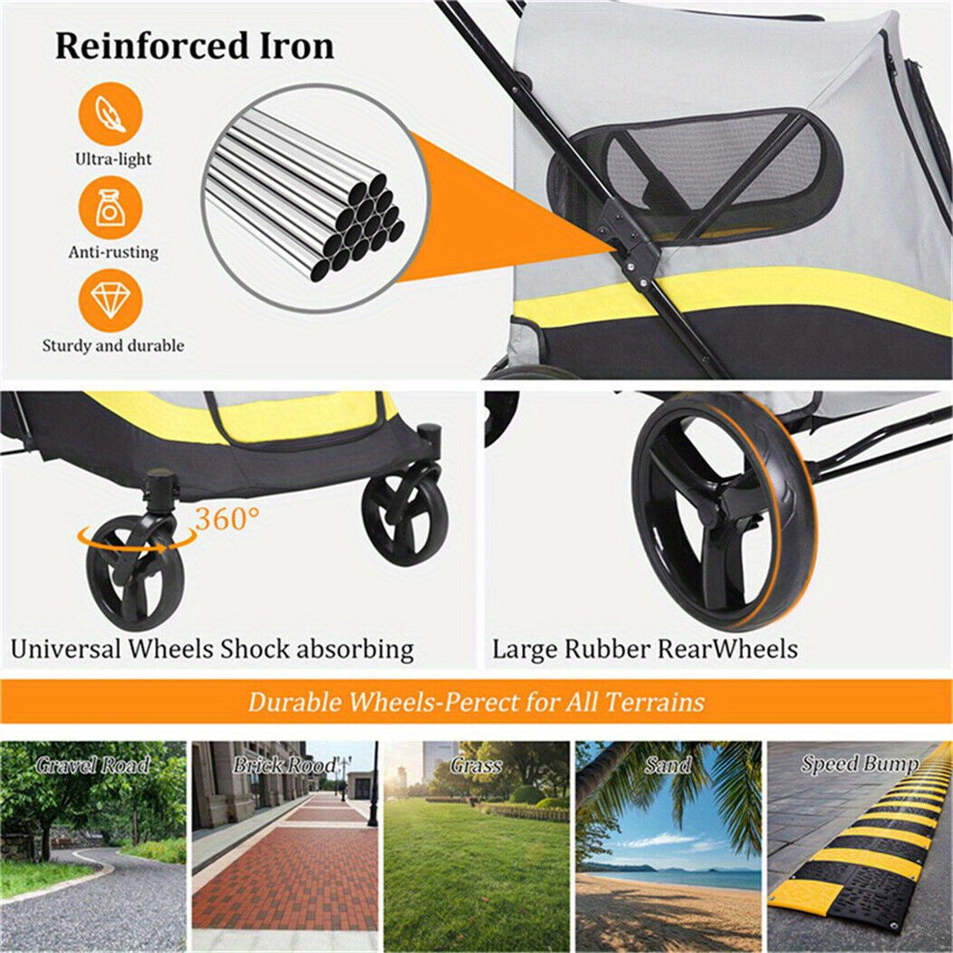 Hond Jogger Stroller – Hondenwagen – Hond Buggy – Hond Wandelwagen – Hond Pushchair – Extra Groot – Inclusief Regenhoes – 4 Wielen – Stevig Stalen Frame – Comfortabel Voor Oudere Honden