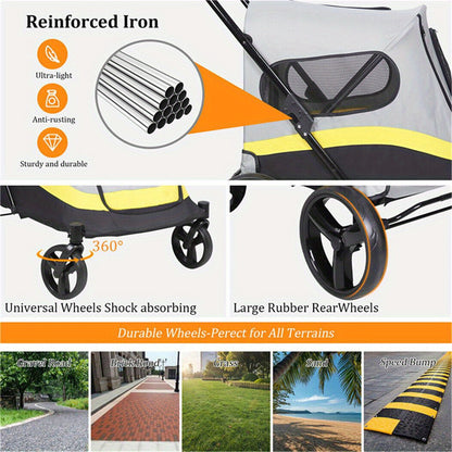 Hond Jogger Stroller – Hondenwagen – Hond Buggy – Hond Wandelwagen – Hond Pushchair – Extra Groot – Inclusief Regenhoes – 4 Wielen – Stevig Stalen Frame – Comfortabel Voor Oudere Honden