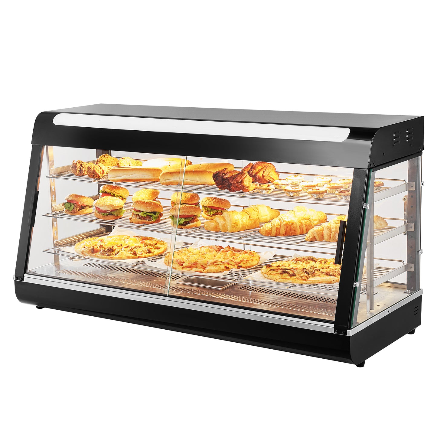 Voedselverwarmer – Warmhoudkast – Buffetwarmer – Warmhoudplaat – Chafing Dish – 3 Laags Indeling – Instelbare Temperatuur 30-85°C – LED-Verlichting & Stoomfunctie