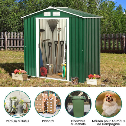 Tuinkast – Tuinberging – Tuinhuis – Opberghok – Gereedschapskast – Schuifdeuren – Ventilatieroosters – Gegalvaniseerd Staal – Ruime Inhoud 4,4 m³ – Fris Groen
