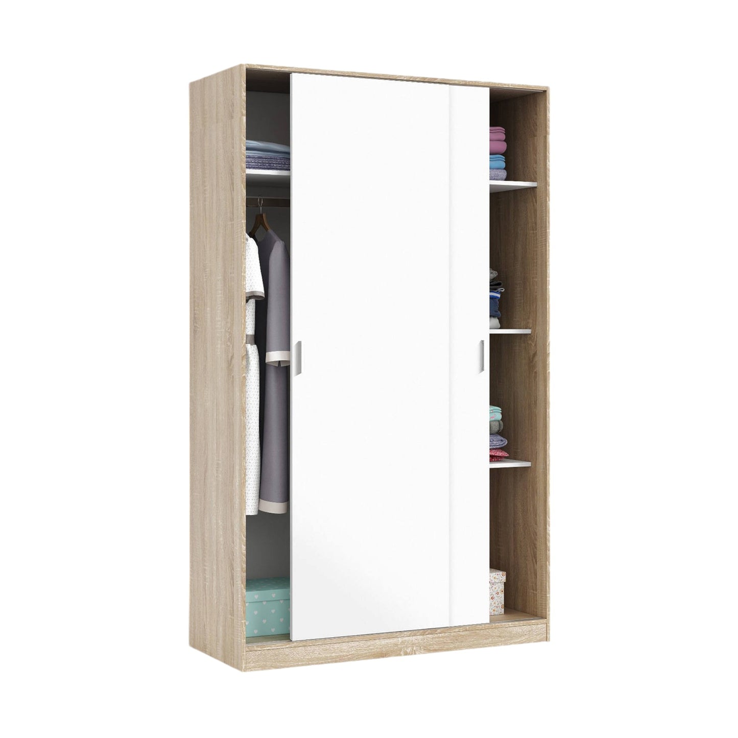 Wardrobe 2 in Front of Dnoce, Bedroom Closet, Furniture with 4 Shelves And Clothes Rail, 120X50H200 Cm, Available in 4 Colors