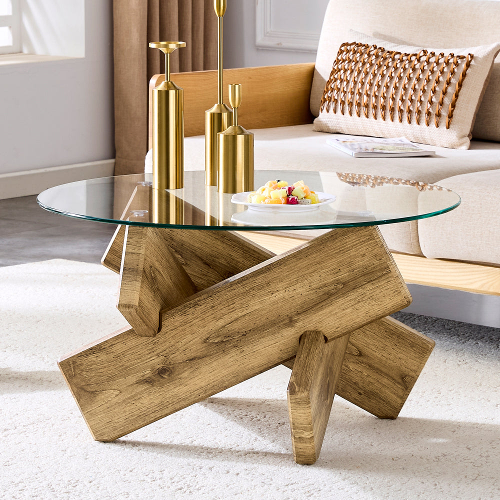 A Circular Glass Coffee Table | Sleek and Contemporary, Seamlessly Complements Diverse Interior Styles, Multifunctional, Modern Style, Assembled