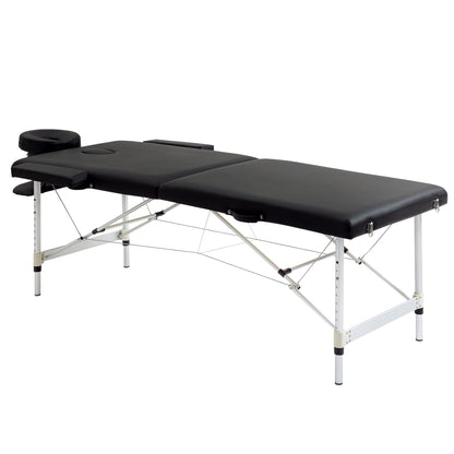 Massagetafel – Behandeltafel – Massagebed – Therapiebed – Inklapbaar – Verstelbare Hoogte 59-84 cm – Draagvermogen 225 kg – Aluminium Frame – Zwart – 185x70 cm