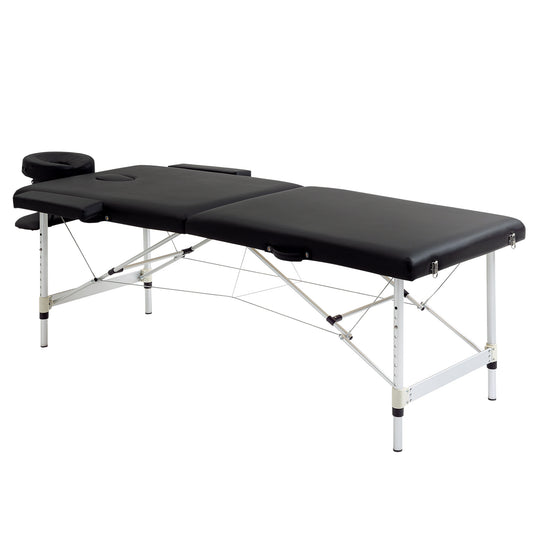 Massagetafel – Behandeltafel – Massagebed – Therapiebed – Inklapbaar – Verstelbare Hoogte 59-84 cm – Draagvermogen 225 kg – Aluminium Frame – Zwart – 185x70 cm