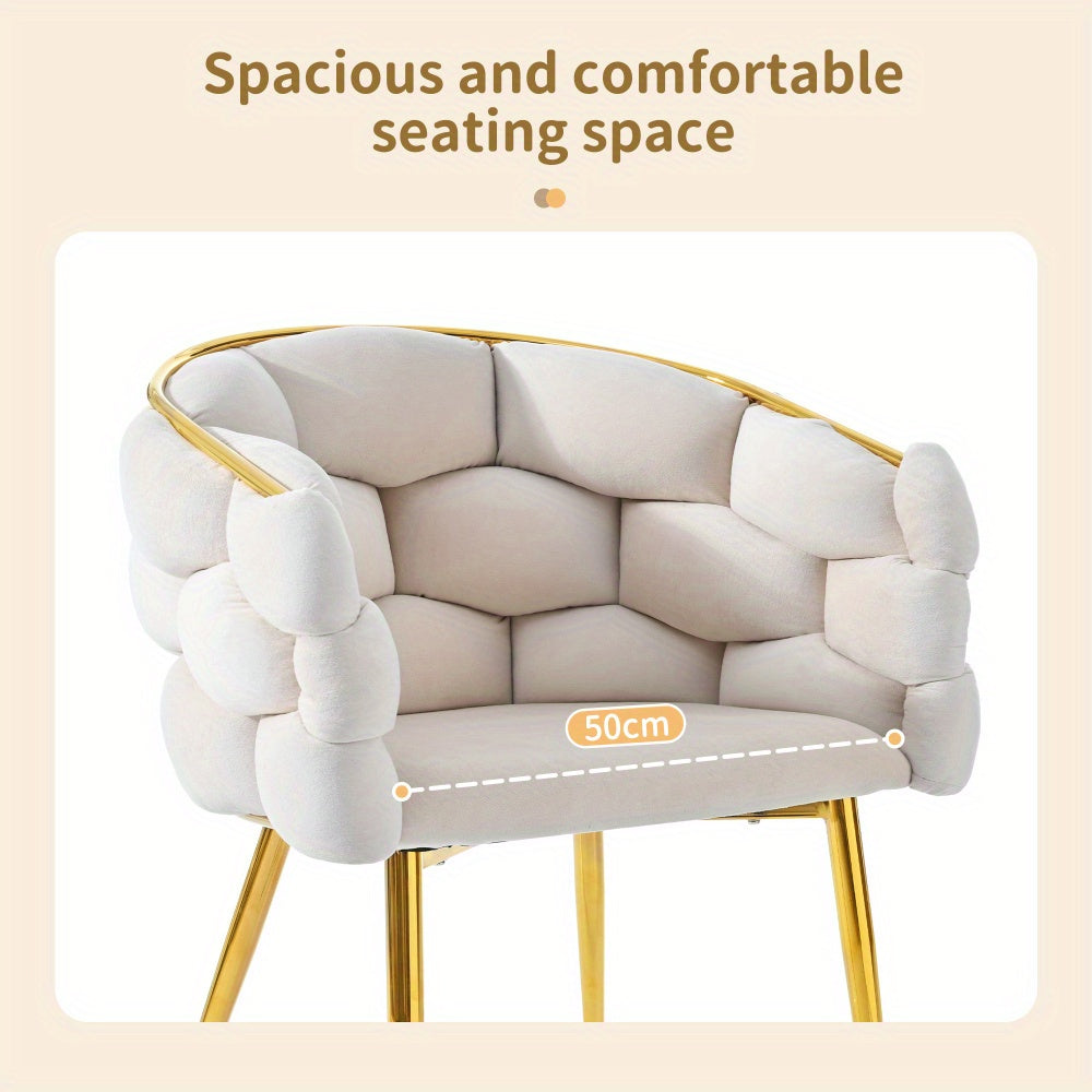 Velvet Stoelen – Eetkamerstoelen – Loungestoelen – Make-up Stoelen – Woonkamerstoelen – Beige – Memory Foam Zitting – Gouden Metalen Poot
