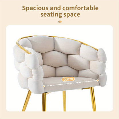 Velvet Stoelen – Eetkamerstoelen – Loungestoelen – Make-up Stoelen – Woonkamerstoelen – Beige – Memory Foam Zitting – Gouden Metalen Poot
