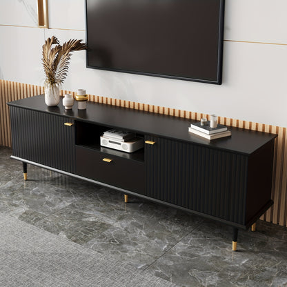 tv-meubel – tv-standaard – tv-kast – entertainmentmeubel – dressoir – Zwarte Uitvoering – Soft-Close Deuren – Gouden Accent Poten