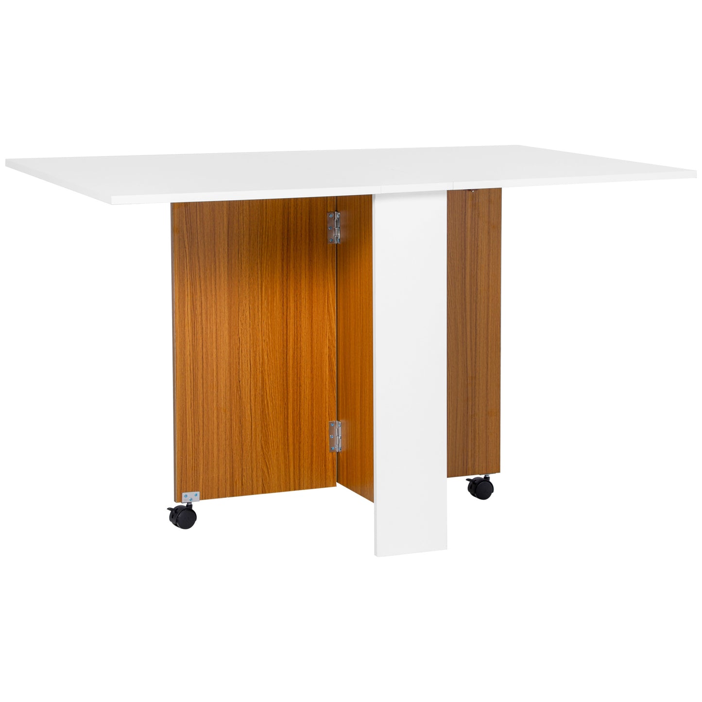 Uitklaptafel – Klaptafel – Inklapbare Tafel – Vouwtafel – Eettafel – Mobiel met Wielen – Uitschuifbaar 120x80x73 cm – Modern Teak en Wit Design