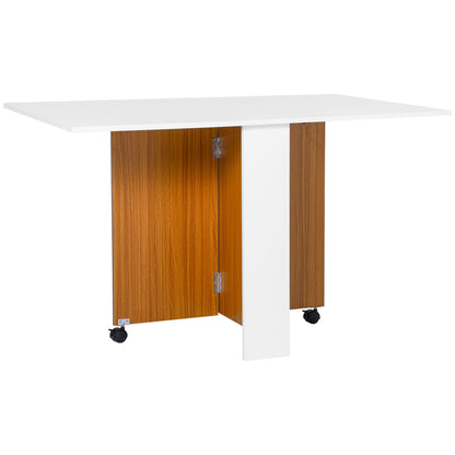 Uitklaptafel – Klaptafel – Inklapbare Tafel – Vouwtafel – Eettafel – Mobiel met Wielen – Uitschuifbaar 120x80x73 cm – Modern Teak en Wit Design