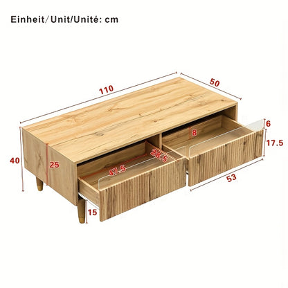 Salontafel – Woonkamertafel – Koffietafel – Bijzettafel – Opbergtafel – Modern – Twee Laden – Duurzaam Composiet – Natuurlijk Beige/Bruin – Ruimtebesparend – Gemakkelijk Montage