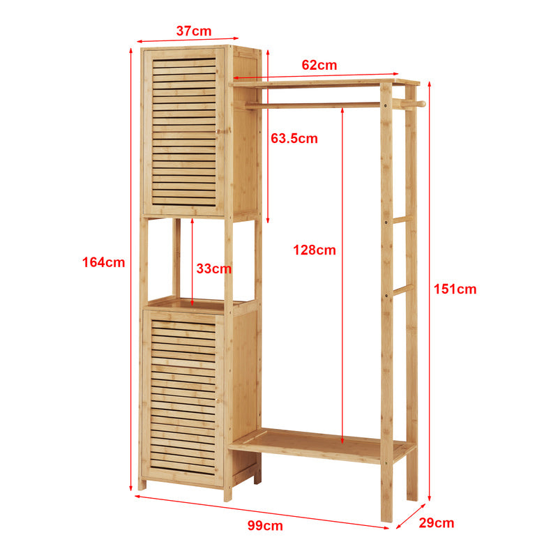 Kledingrek – Garderoberek – Kledingstang – Dressboy – Opbergkast – Bamboehout – 164x99x29 cm – Ventilatieroosters & Schoenenrek