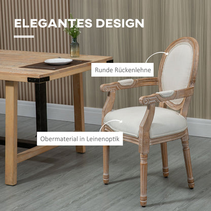 Eetkamerstoel – Keukenstoel – Stoel – Fauteuil – Zithoekstoel – Massief Hout – Linnenlook Bekleding – Antiek Design – Ademend – 56x54x96 cm – Crème Wit
