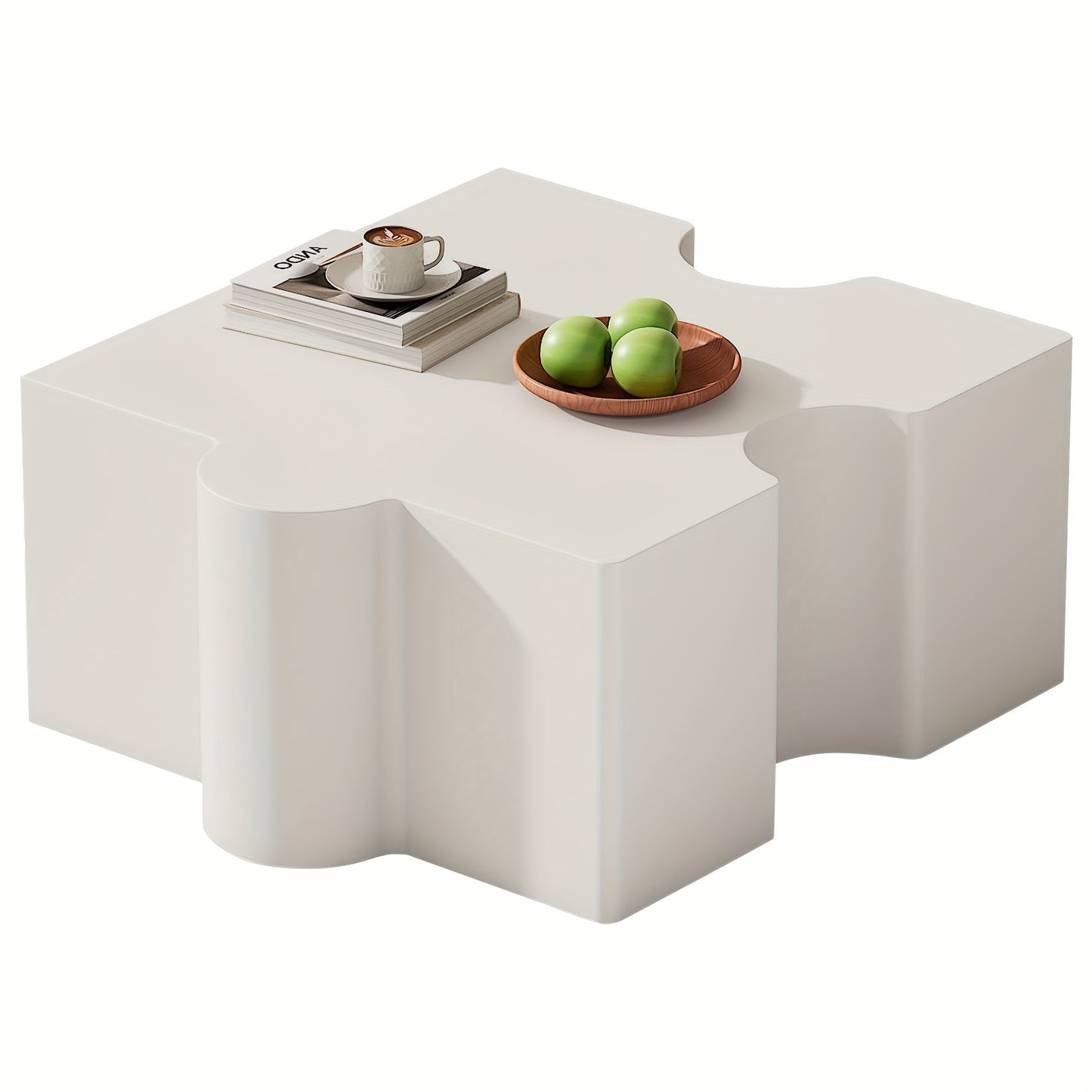 Salontafel – Koffietafel – Bijzettafel – Woonkamertafel – Tafeltje – Modern Wit Puzzelpatroon – Bamboe Tafelblad – Compact 65x65x32 cm