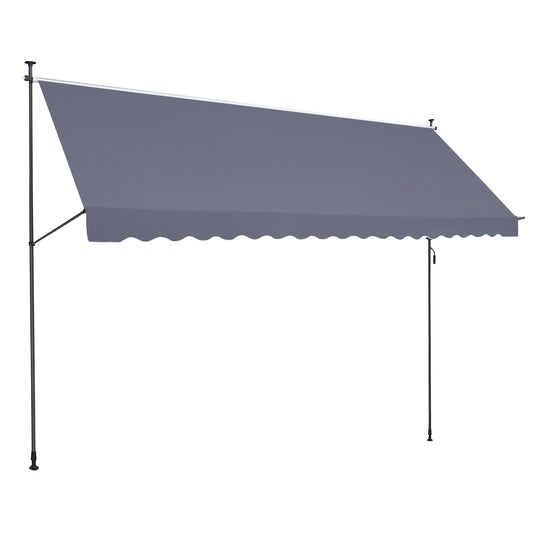 Uitvalscherm Zonwering – Balkon, Terras, Markies, Zonnescherm – Grijs – UV-Bescherming PU-Coating – Verstelbaar 218-309 cm Hoogte