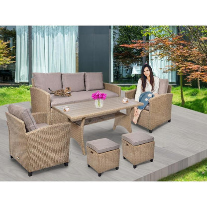 Tuinmeubelset – Loungeset – Tuinset – Zitgroep – Balkonset – Technorattan – 7 Personen – Weerbestendig met Kussens