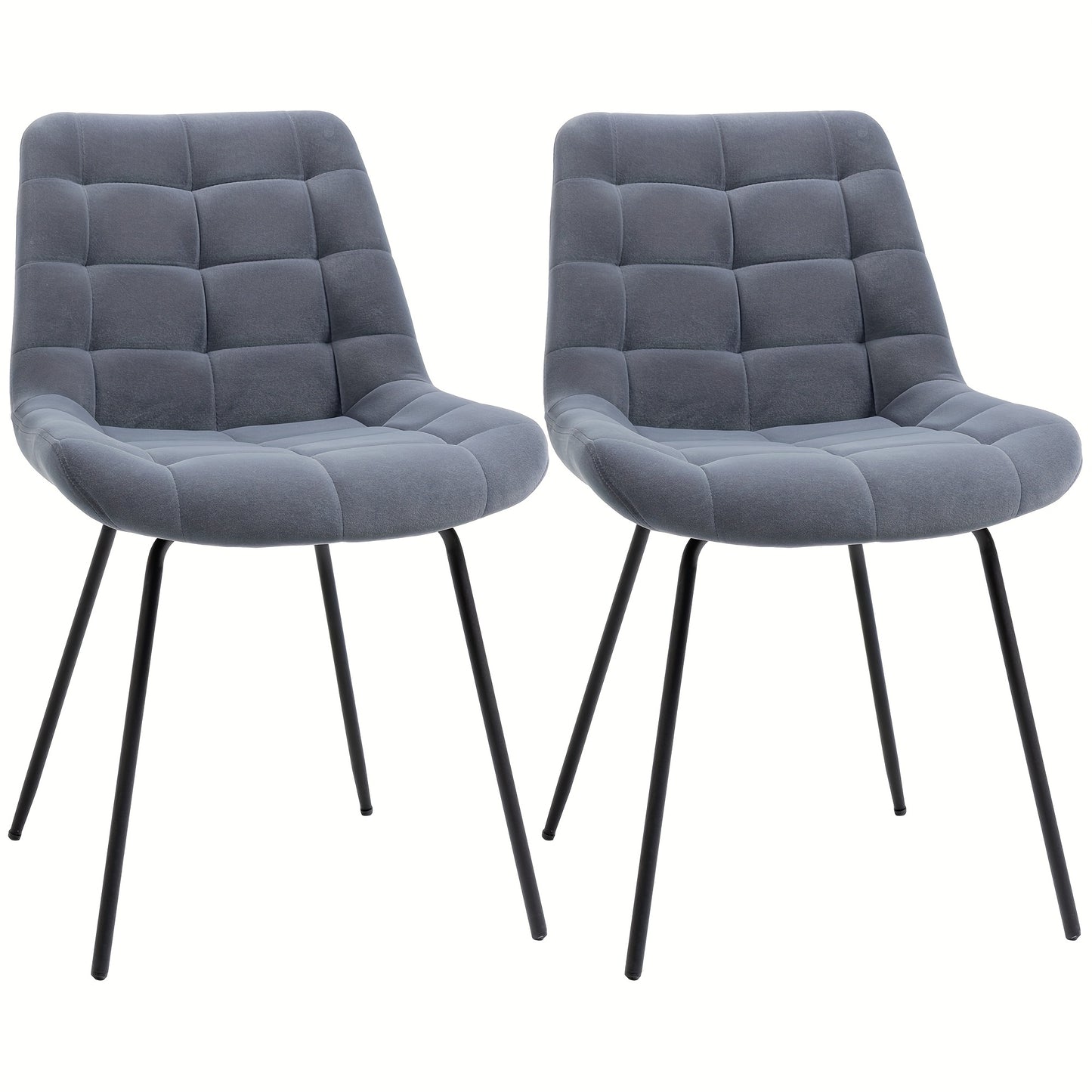 Eetkamerstoel – Keukenstoel – Stoel – Kuipstoel – Velours Zitting – Stalen Poten – Retro Design – Set Van 2 – Grijs – 50x61x79 cm
