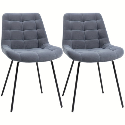Eetkamerstoel – Keukenstoel – Stoel – Kuipstoel – Velours Zitting – Stalen Poten – Retro Design – Set Van 2 – Grijs – 50x61x79 cm