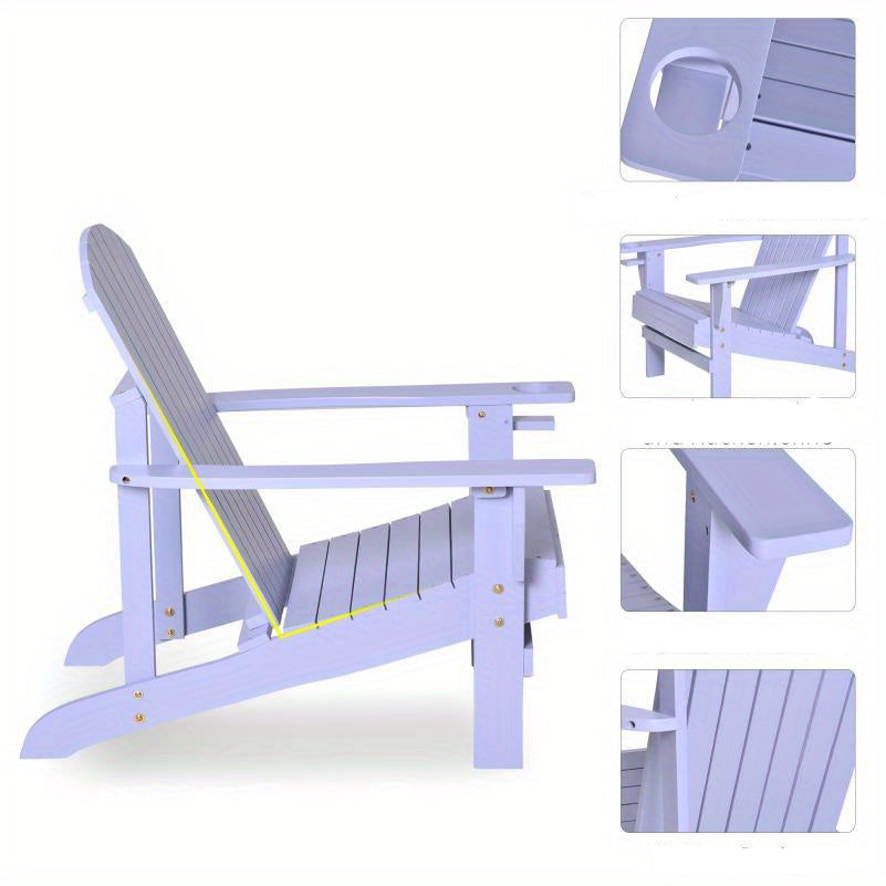 Tuinstoel – Tuinstoel – Buitenstoel – Terrasstoel – Balkonstoel – Houten Adirondack Stoel – Met Bekerhouder – Duurzaam Massief Hout – 72,5x97x93 cm – Grijs