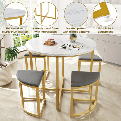 Dining Room Furniture Set, Dining Table and Chairs (Four), MDF Table Top and Gilded Iron Frame Dining Table and Chairs, Velvet Chairs, Modern Luxury Table and Chairs to Ensure Unparalleled Dining Experience