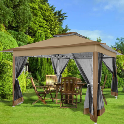 Pop-up Partytent – Paviljoen – Tuinkopje – Zonnescherm – Outdoor Tent – Automatisch Opvouwbaar – Geïntegreerd Muskietennet – Donkerbruin – 3,6x3,6 Meter – Waterafstotend Oxford Doek