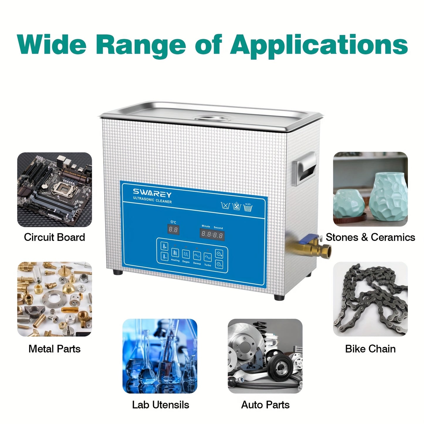Ultrasoon Reiniger – Ultrasoonreinigingsapparaat – Brillenbad – Sieradenreiniger – Horlogereiniger – 6,5L Capaciteit – 40 kHz Soundwave Technologie met Verwarming en Timer