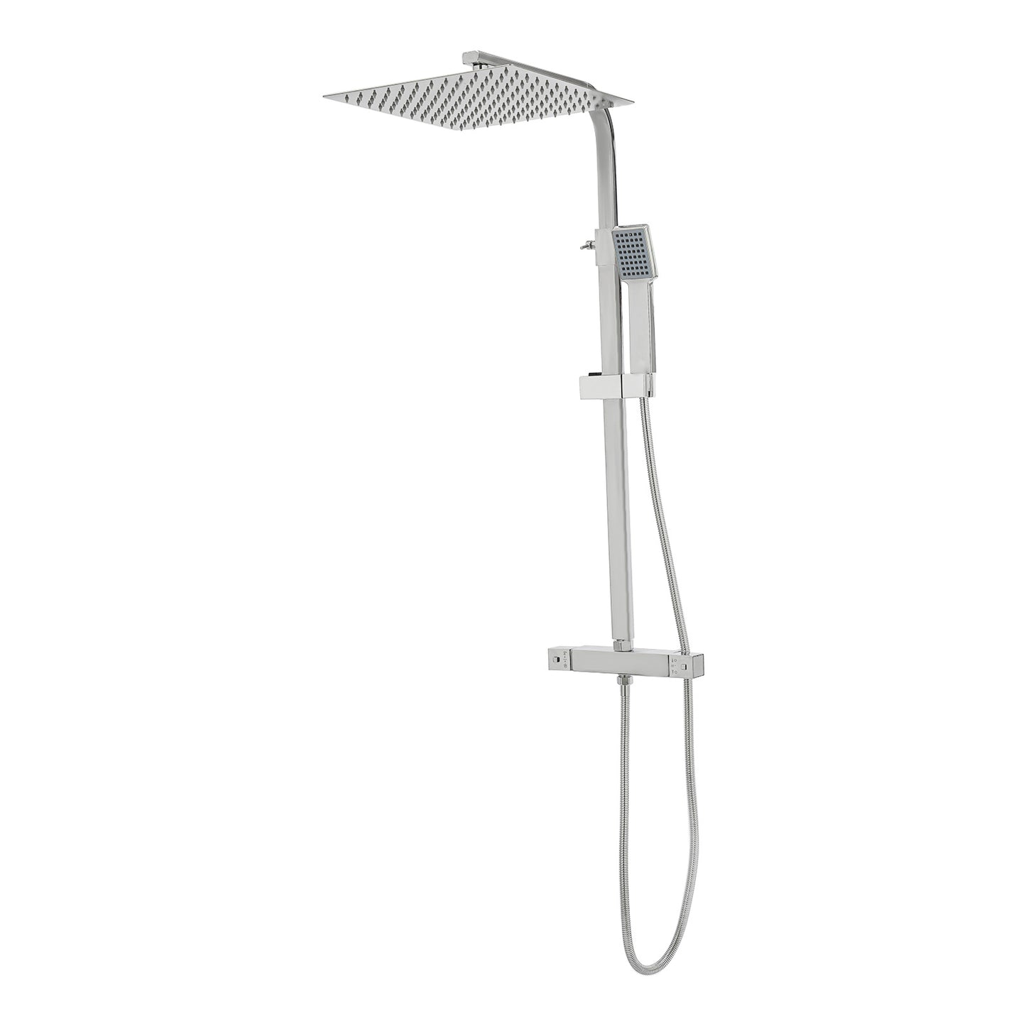 Douchekop – Regendouche – Hoofddouche – Handdouche – Doucheset – Thermostatisch – 30 cm Vierkant – Messing & Roestvrij Staal – Constante Watertemperatuur – Compacte Wandmontage