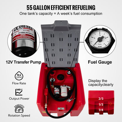 Mobiele Dieseltank – Diesel Tank – Brandstoftank – Mobiele Brandstoftank – Diesel Opslagtank – 220 Liter Inhoud – 12V Elektrische Pomp 40L/min