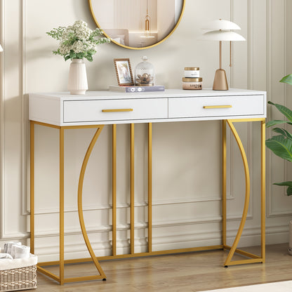 Dressoir – Buffetkast – Opbergkast – Kaptafel – Make-up tafel – Wit met gouden poten – Ruime opbergruimte 3,2 kuub – Duurzaam bamboe materiaal