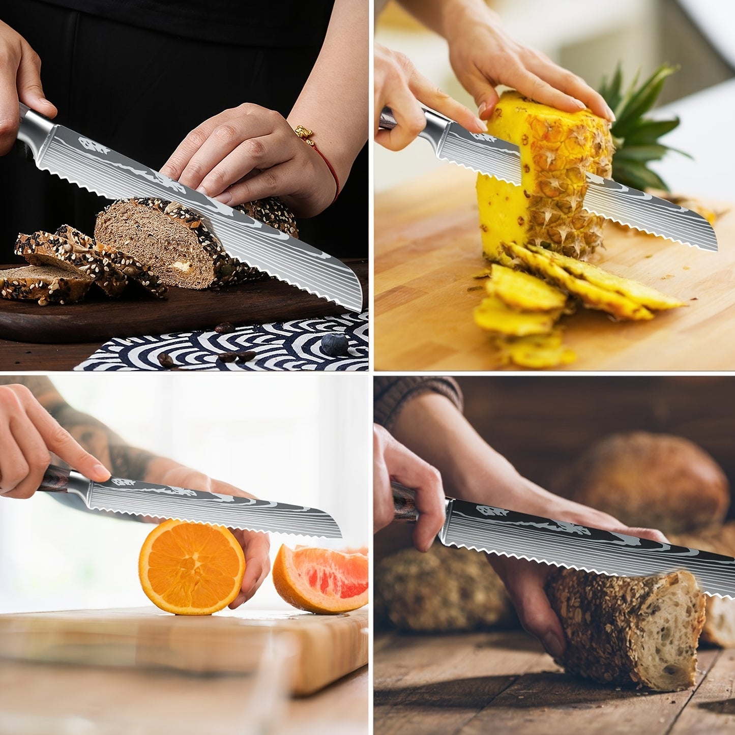 Koksmes Set – Keukenmessen – Chefsmessen – Santoku – Officemes – 10-Delig – Hoog-Koolstof Roestvrijstaal – Houten Handvatten