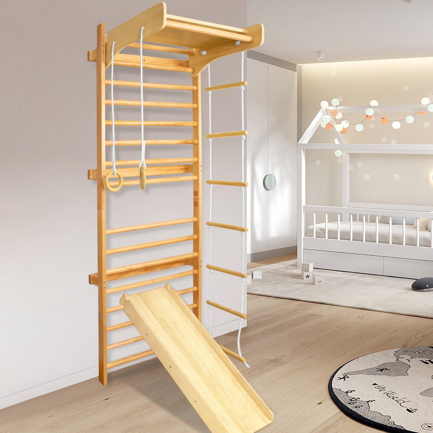 Klimrek – Klimframe – Speeltoestel – Turnrek – Gymnastiekrek – 6-in-1 Multifunctioneel Design – Hoogwaardig Houten Frame 215x82x6 cm