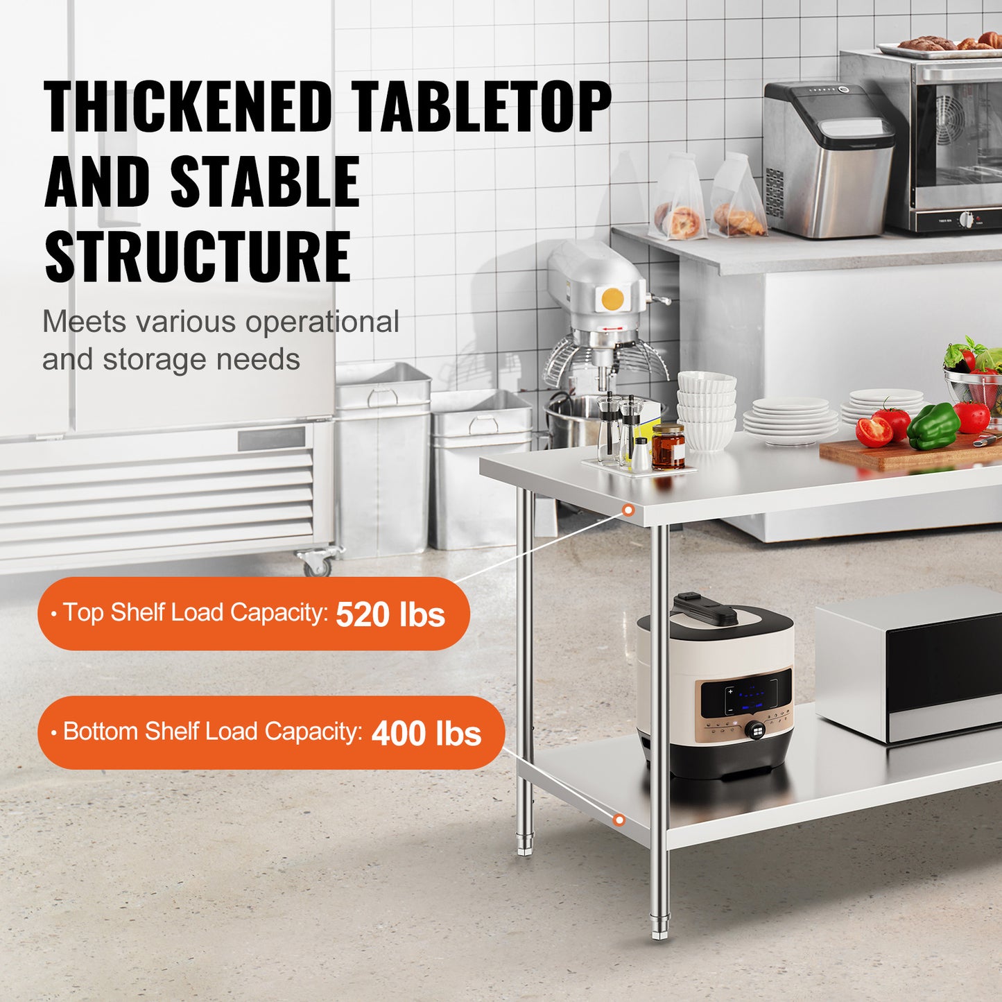 RVS Werktafel – Werkbank – Werkblad – Keukentafel – Werkplek – Roestvrij Staal SUS201 – 183x76x86 cm – 3 Verstelbare Legplanken